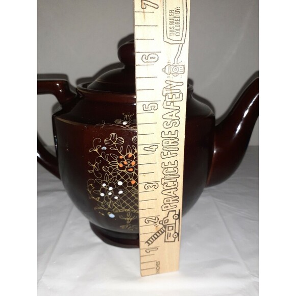 Vtg. Brown Moriage 1940s Handpainted Floral Teapot and Lid Gold Trim Japanese - Picture 12 of 12